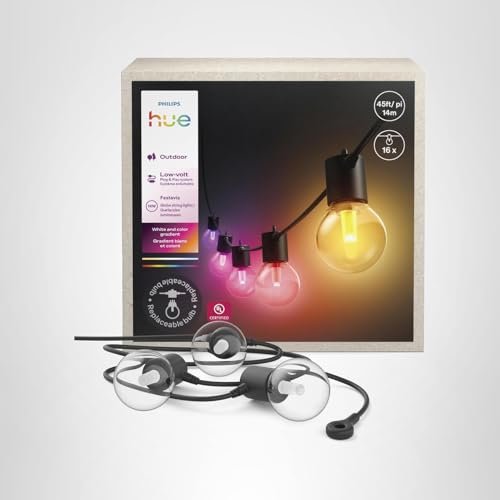 Philips Hue Festavia Globe Outdoor String Lights, White & Color Ambiance, 22ft,8 Bulbs, Dimmable, Control with Hue App or Voice, Bridge Required