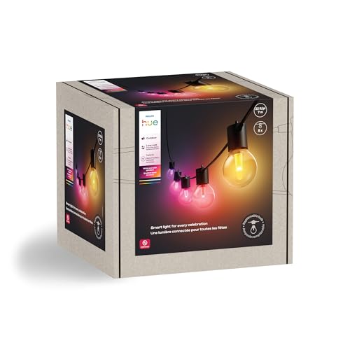Philips Hue Festavia Globe Outdoor String Lights, White & Color Ambiance, 22ft,8 Bulbs, Dimmable, Control with Hue App or Voice, Bridge Required