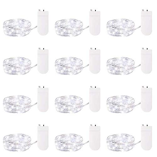 Brightown 12 Pack LED Fairy Lights Battery Operated String Lights - 7ft 20LED Waterproof Silver Wire Firefly Starry Moon Lights for DIY Crafts Wedding Table Centerpieces Party Bedroom Christmas