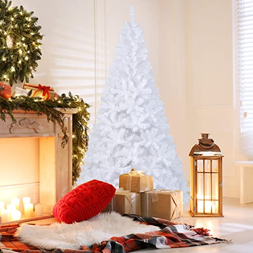 COSTWAY 6Ft-Artificial-PVC-Christmas-Tree-W-Stand-Holiday-Season-Indoor-Outdoor-White
