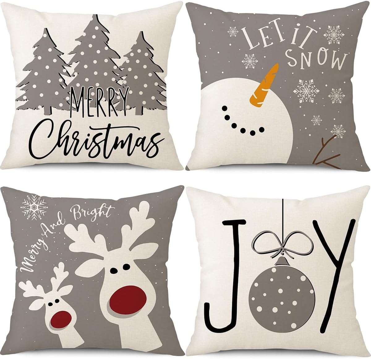 PSDWETS Merry Christmas Pillow Covers 18x18 Set of 4 Christmas Decorations Snowman Santa Claus Wreath Christmas Tree Winter Holiday Decor Throw Cushion Case for Home Couch