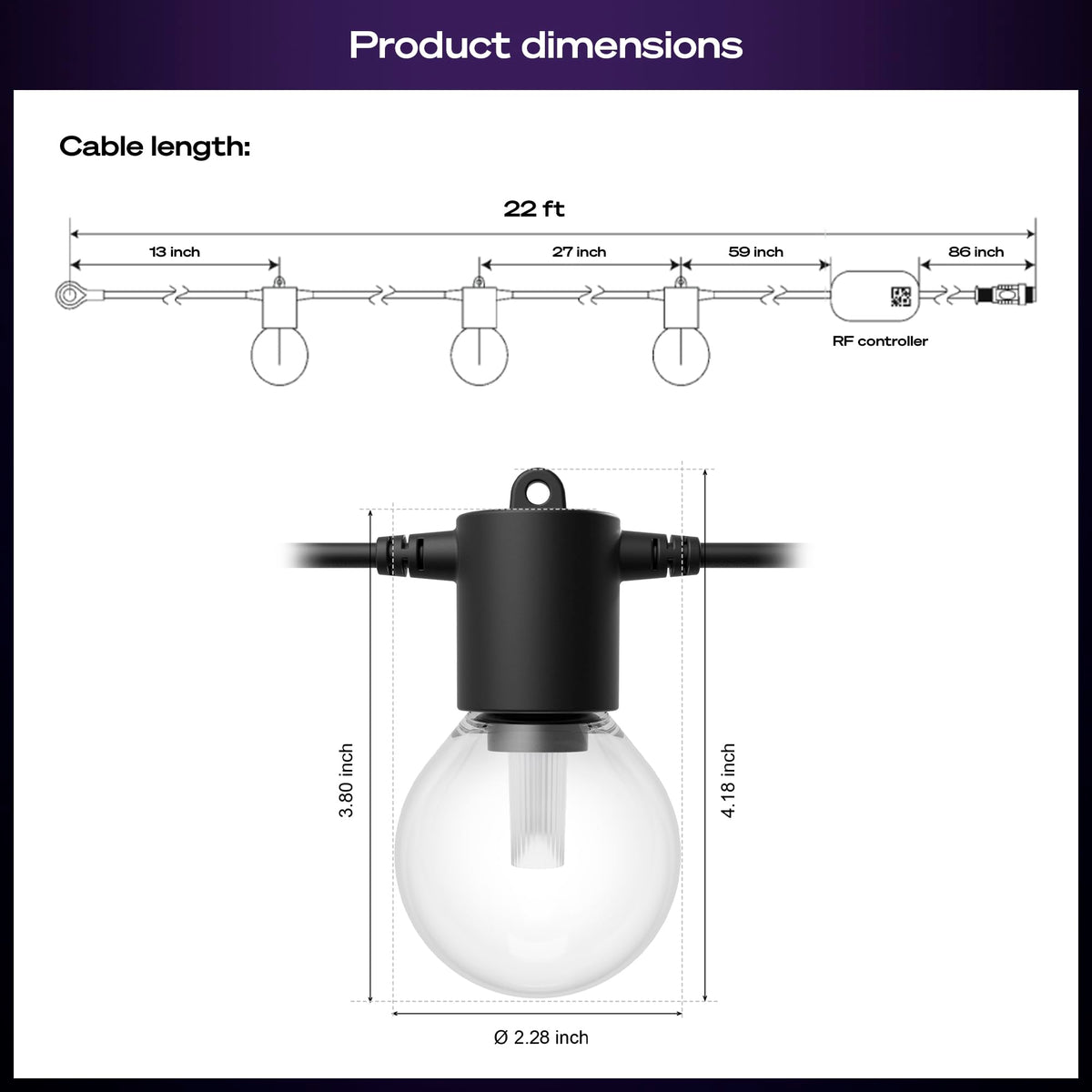 Philips Hue Festavia Globe Outdoor String Lights, White & Color Ambiance, 22ft,8 Bulbs, Dimmable, Control with Hue App or Voice, Bridge Required