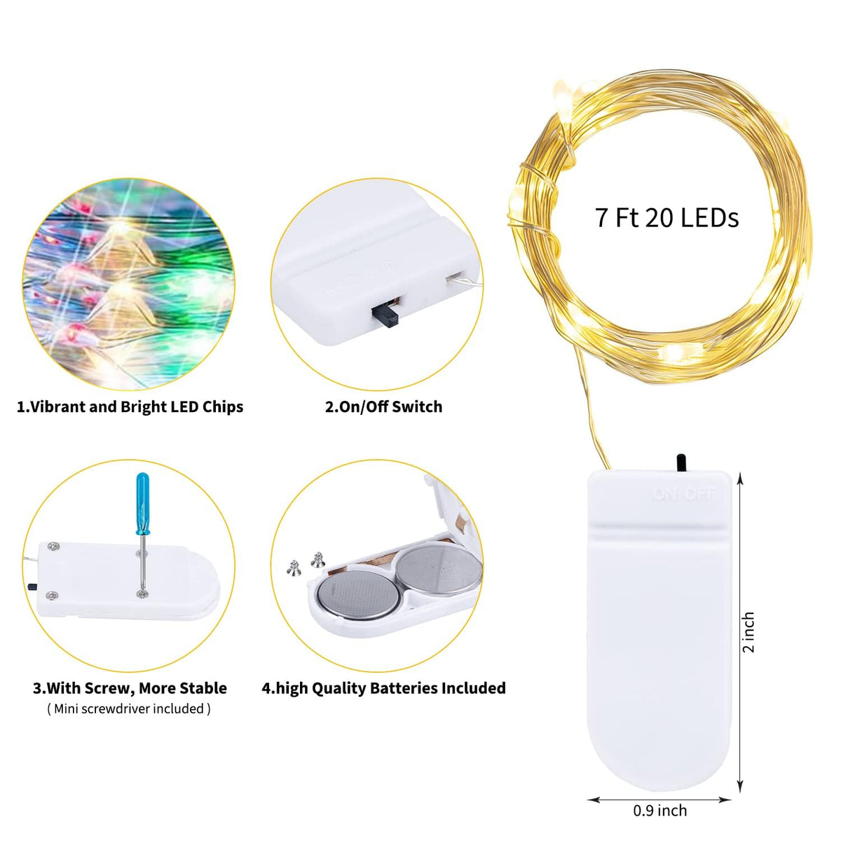 Brightown 12 Pack LED Fairy Lights Battery Operated String Lights - 7ft 20LED Waterproof Silver Wire Firefly Starry Moon Lights for DIY Crafts Wedding Table Centerpieces Party Bedroom Christmas