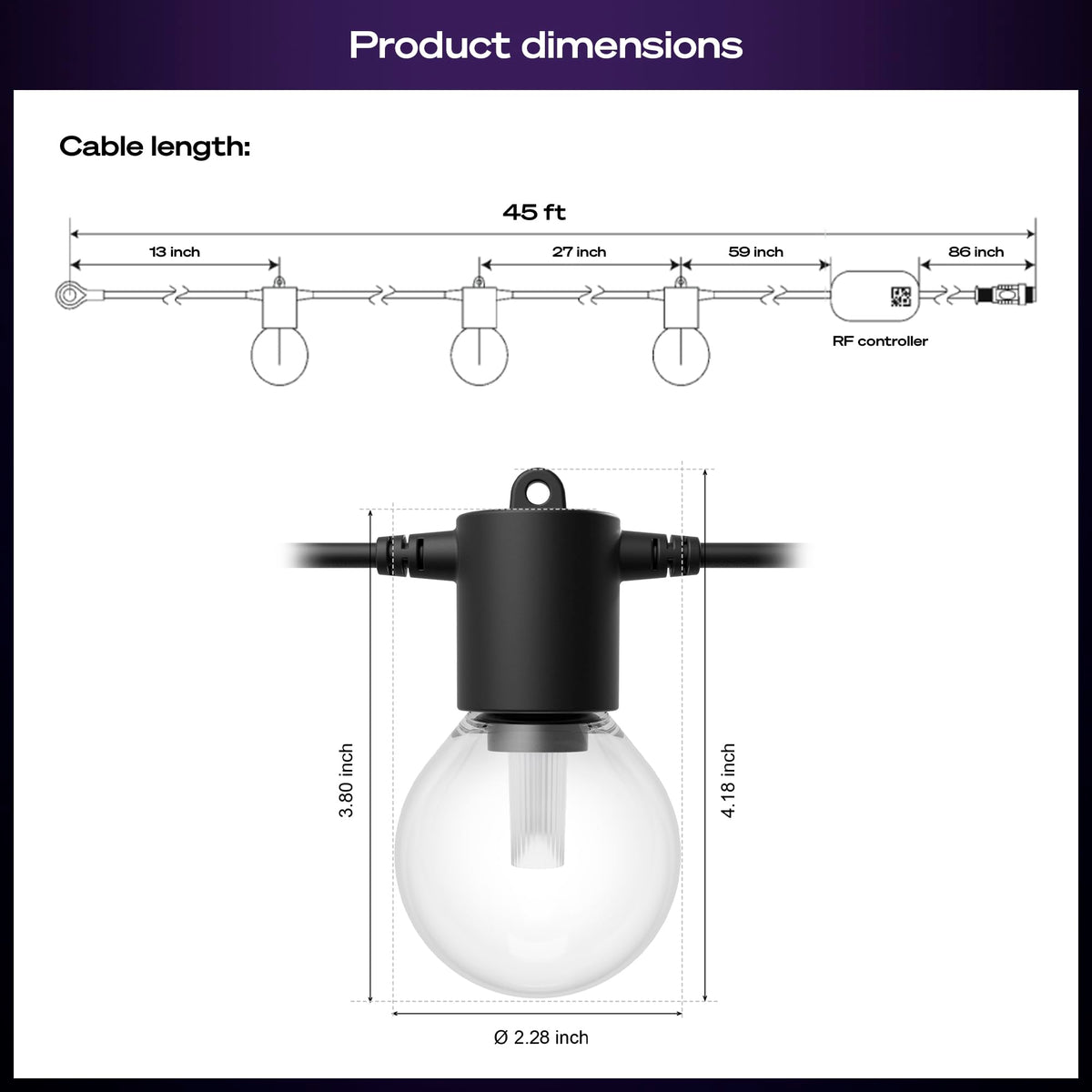 Philips Hue Festavia Globe Outdoor String Lights, White & Color Ambiance, 22ft,8 Bulbs, Dimmable, Control with Hue App or Voice, Bridge Required