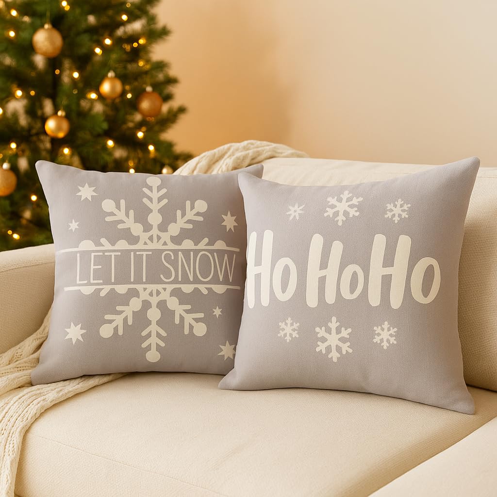 PSDWETS Merry Christmas Pillow Covers 18x18 Set of 4 Christmas Decorations Snowman Santa Claus Wreath Christmas Tree Winter Holiday Decor Throw Cushion Case for Home Couch