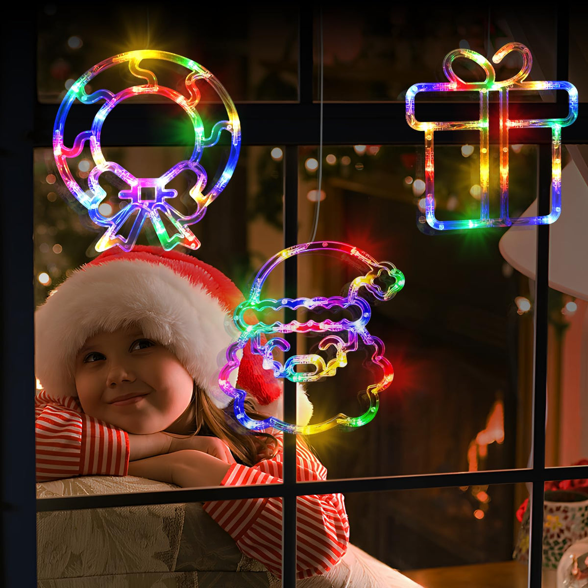 LOLStar Christmas Window Decorations,3 Pack Jingling Bell,Christmas Tree,Snowflake Christmas Window Lights with Suction Cup, Timer Function & Slow Fade Mode Battery Operated Indoor Lights