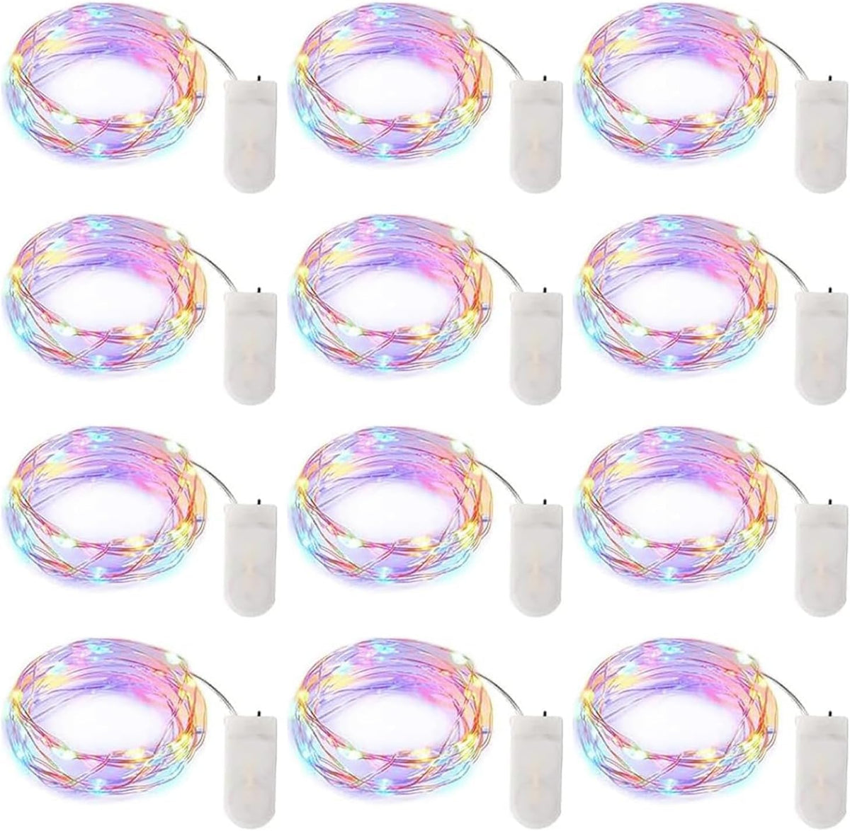 Brightown 12 Pack LED Fairy Lights Battery Operated String Lights - 7ft 20LED Waterproof Silver Wire Firefly Starry Moon Lights for DIY Crafts Wedding Table Centerpieces Party Bedroom Christmas