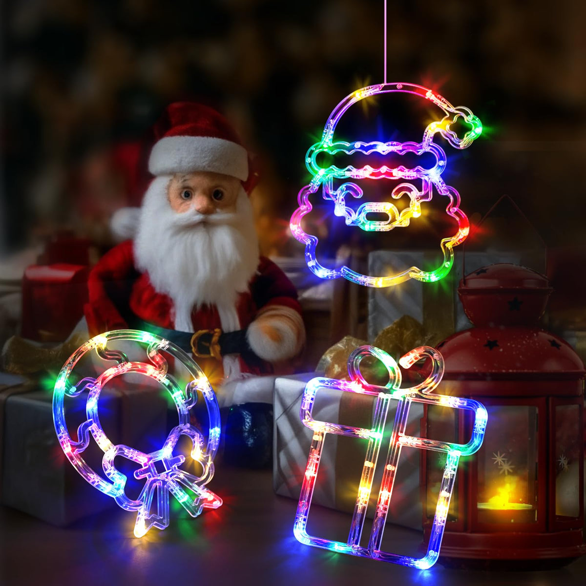 LOLStar Christmas Window Decorations,3 Pack Jingling Bell,Christmas Tree,Snowflake Christmas Window Lights with Suction Cup, Timer Function & Slow Fade Mode Battery Operated Indoor Lights