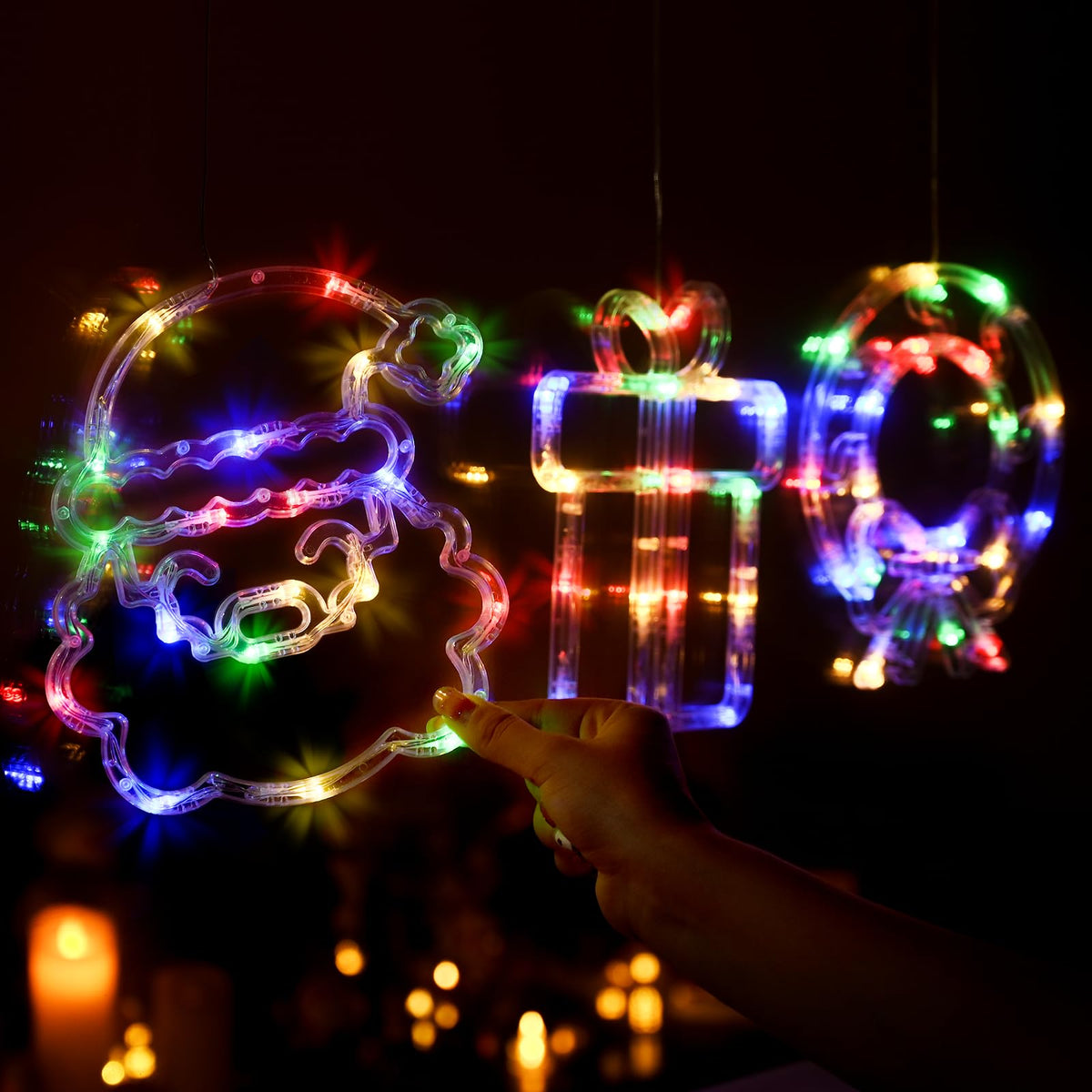 LOLStar Christmas Window Decorations,3 Pack Jingling Bell,Christmas Tree,Snowflake Christmas Window Lights with Suction Cup, Timer Function & Slow Fade Mode Battery Operated Indoor Lights