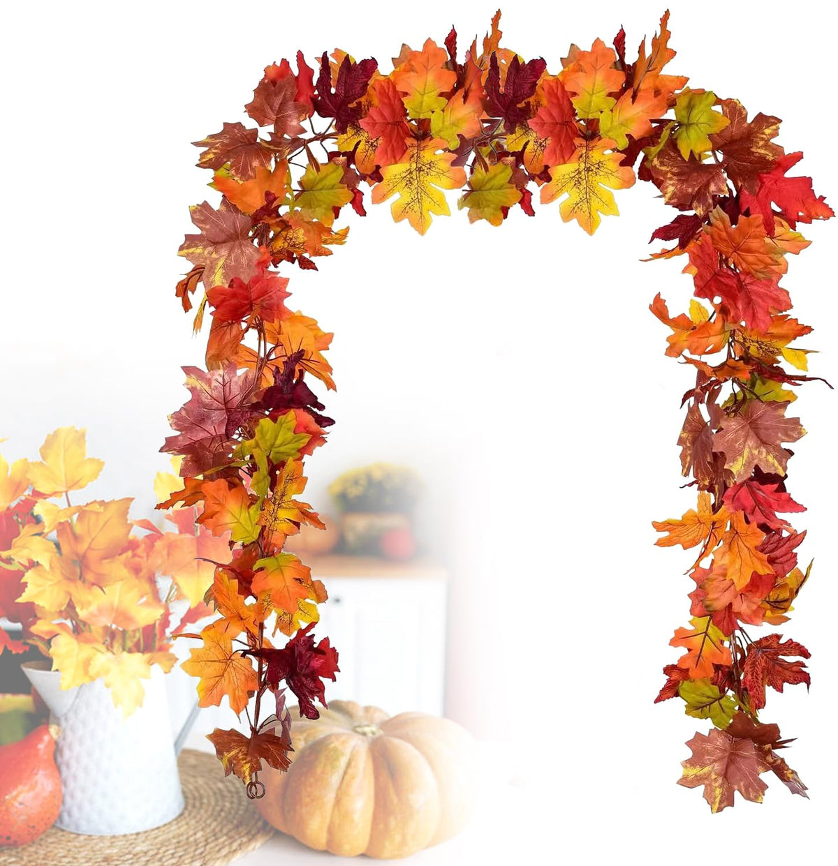 Maple Leaf Garland, 2 Pack Artificial Fall Leaves Garland 5.9Ft/Pieces Fall Decor Autumn Thanksgiving Decor (Apricot)