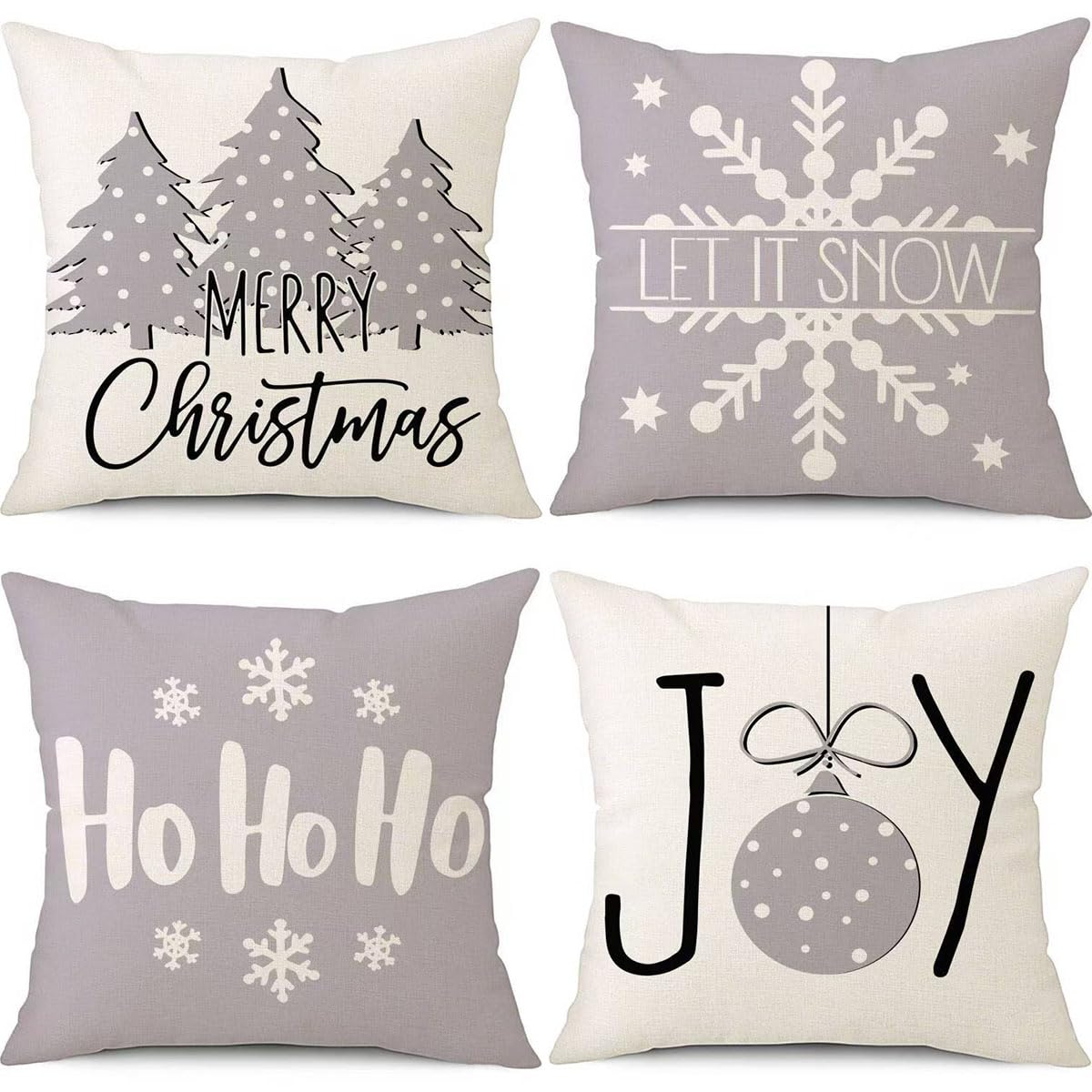PSDWETS Merry Christmas Pillow Covers 18x18 Set of 4 Christmas Decorations Snowman Santa Claus Wreath Christmas Tree Winter Holiday Decor Throw Cushion Case for Home Couch