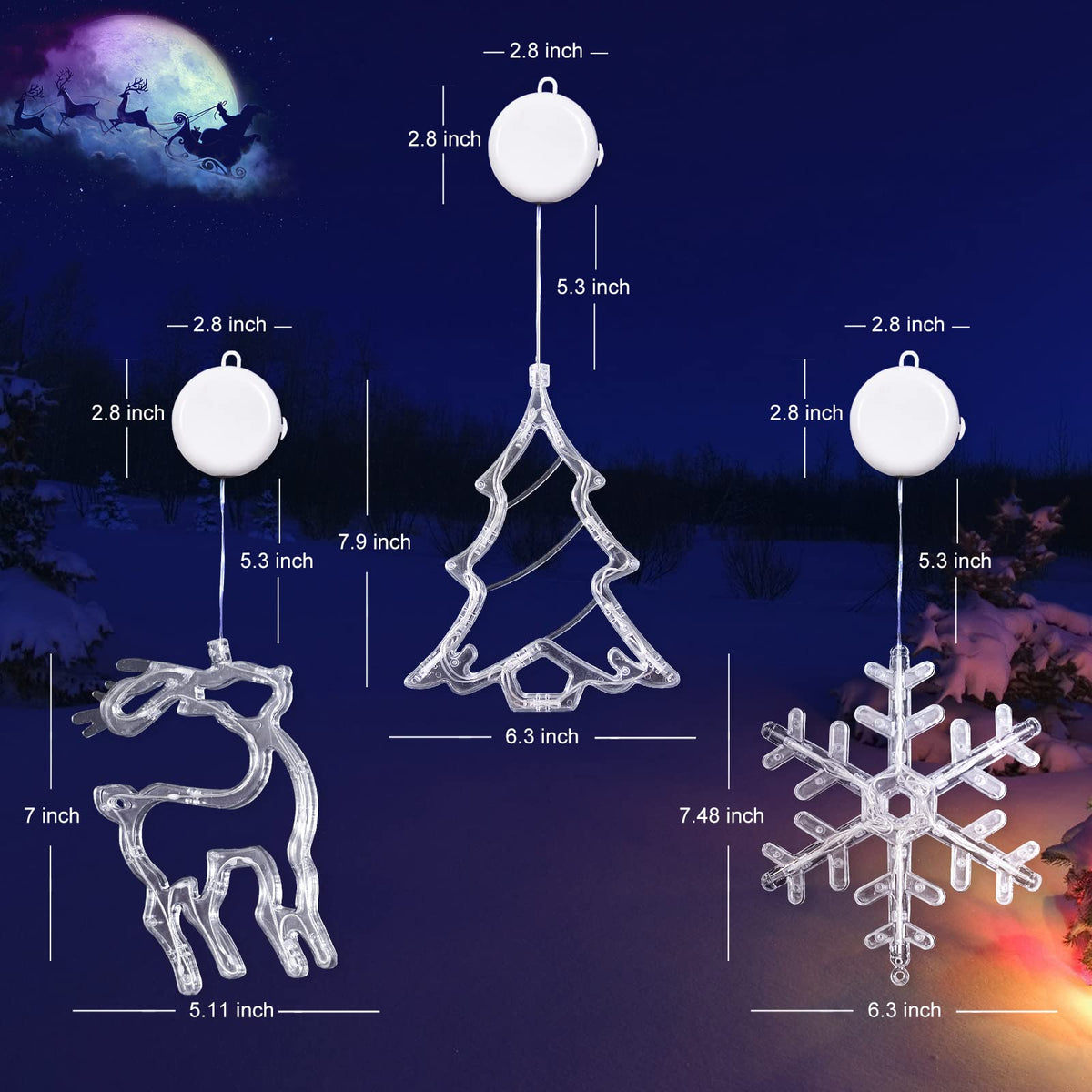 LOLStar Christmas Window Decorations,3 Pack Jingling Bell,Christmas Tree,Snowflake Christmas Window Lights with Suction Cup, Timer Function & Slow Fade Mode Battery Operated Indoor Lights