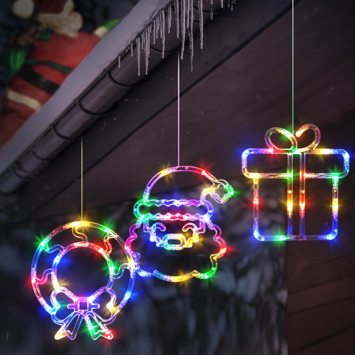 LOLStar Christmas Window Decorations,3 Pack Jingling Bell,Christmas Tree,Snowflake Christmas Window Lights with Suction Cup, Timer Function & Slow Fade Mode Battery Operated Indoor Lights
