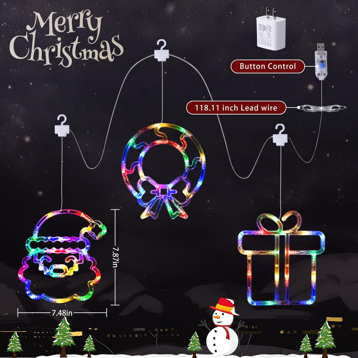 LOLStar Christmas Window Decorations,3 Pack Jingling Bell,Christmas Tree,Snowflake Christmas Window Lights with Suction Cup, Timer Function & Slow Fade Mode Battery Operated Indoor Lights