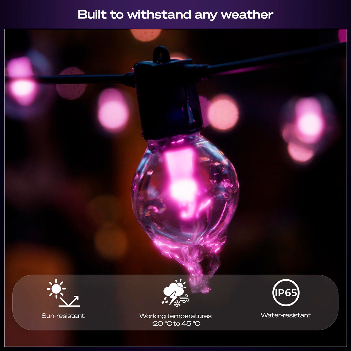 Philips Hue Festavia Globe Outdoor String Lights, White & Color Ambiance, 22ft,8 Bulbs, Dimmable, Control with Hue App or Voice, Bridge Required