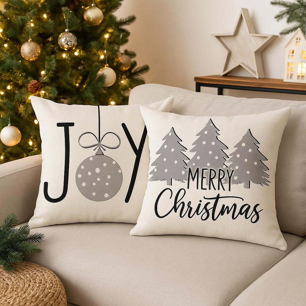 PSDWETS Merry Christmas Pillow Covers 18x18 Set of 4 Christmas Decorations Snowman Santa Claus Wreath Christmas Tree Winter Holiday Decor Throw Cushion Case for Home Couch