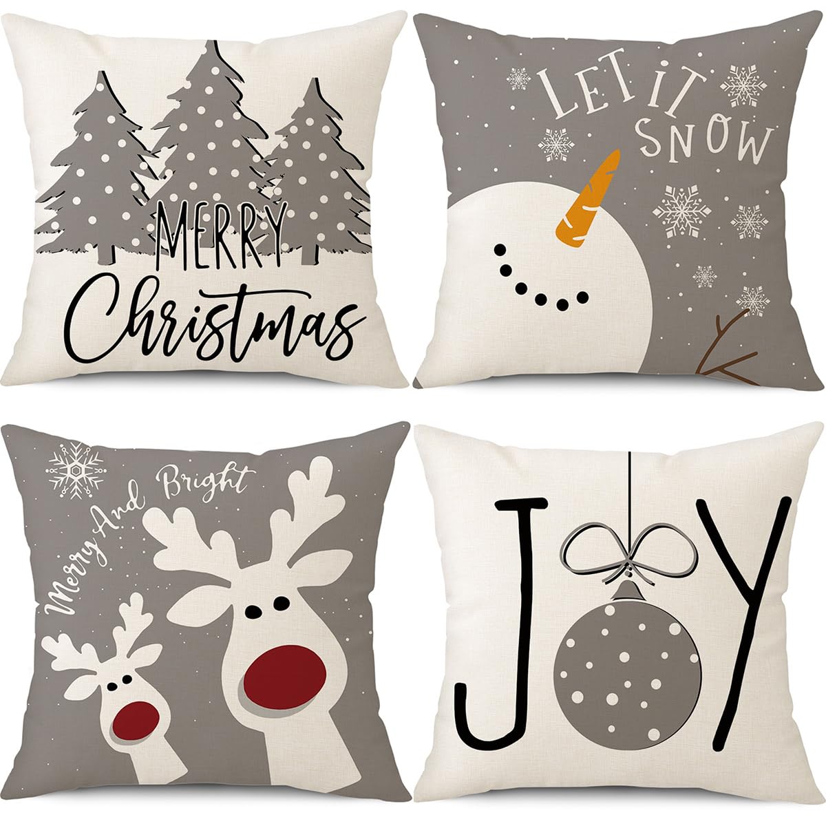 PSDWETS Merry Christmas Pillow Covers 18x18 Set of 4 Christmas Decorations Snowman Santa Claus Wreath Christmas Tree Winter Holiday Decor Throw Cushion Case for Home Couch