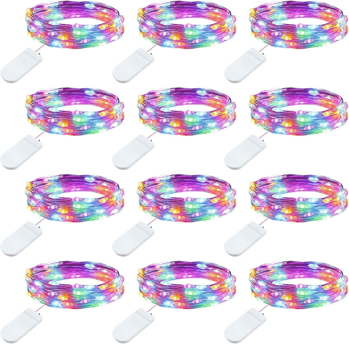 Brightown 12 Pack LED Fairy Lights Battery Operated String Lights - 7ft 20LED Waterproof Silver Wire Firefly Starry Moon Lights for DIY Crafts Wedding Table Centerpieces Party Bedroom Christmas