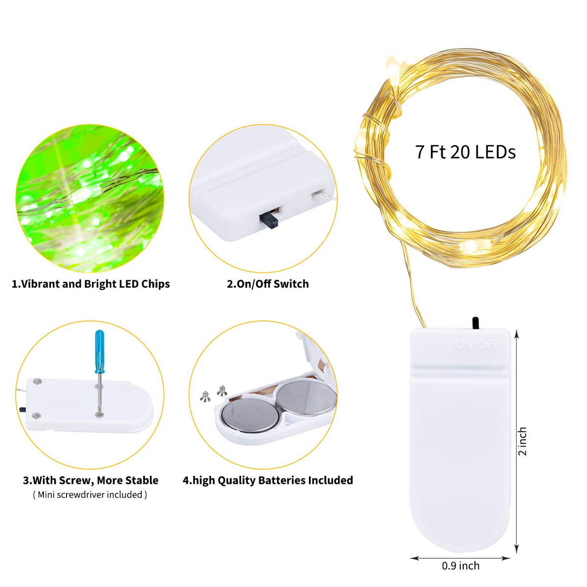 Brightown 12 Pack LED Fairy Lights Battery Operated String Lights - 7ft 20LED Waterproof Silver Wire Firefly Starry Moon Lights for DIY Crafts Wedding Table Centerpieces Party Bedroom Christmas