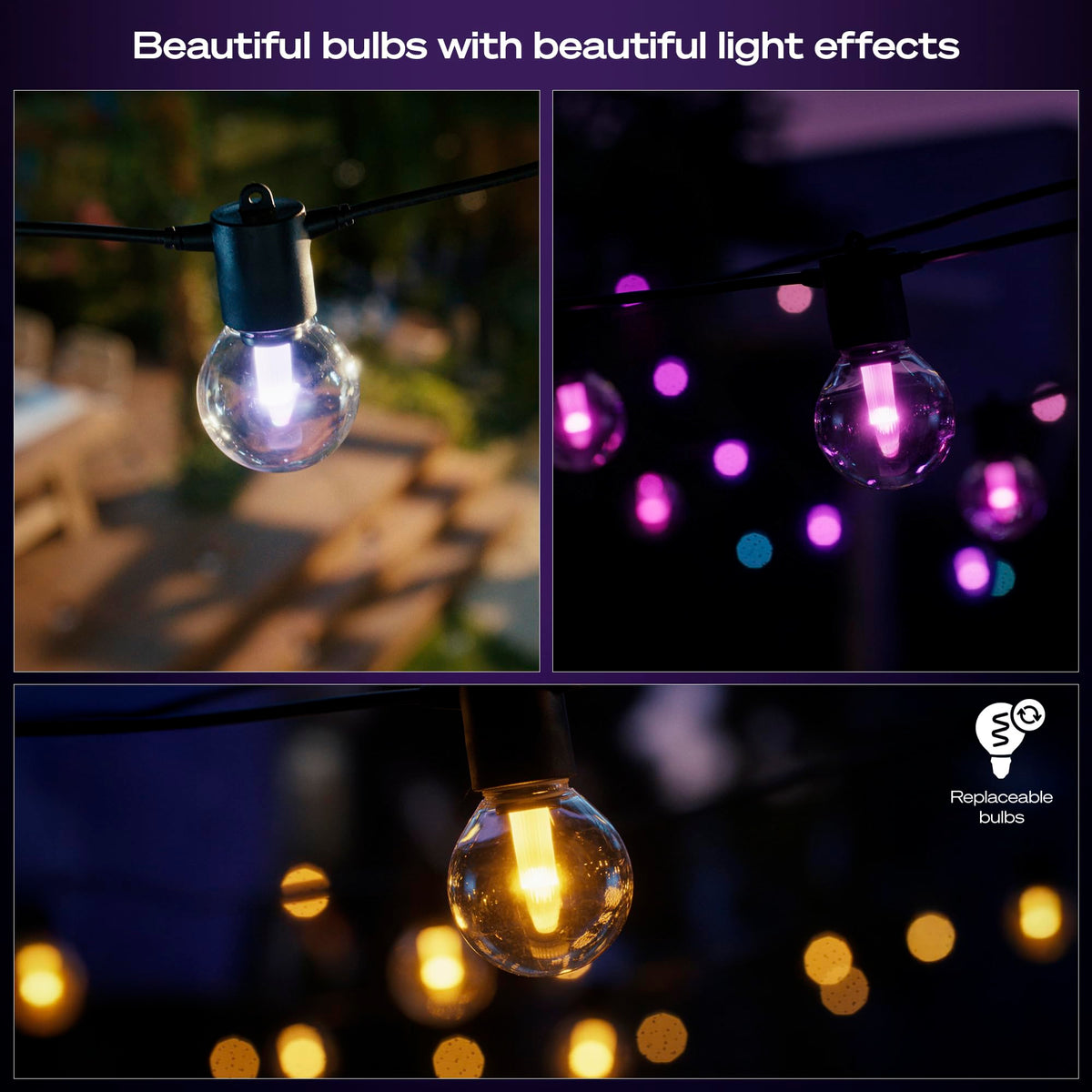 Philips Hue Festavia Globe Outdoor String Lights, White & Color Ambiance, 22ft,8 Bulbs, Dimmable, Control with Hue App or Voice, Bridge Required