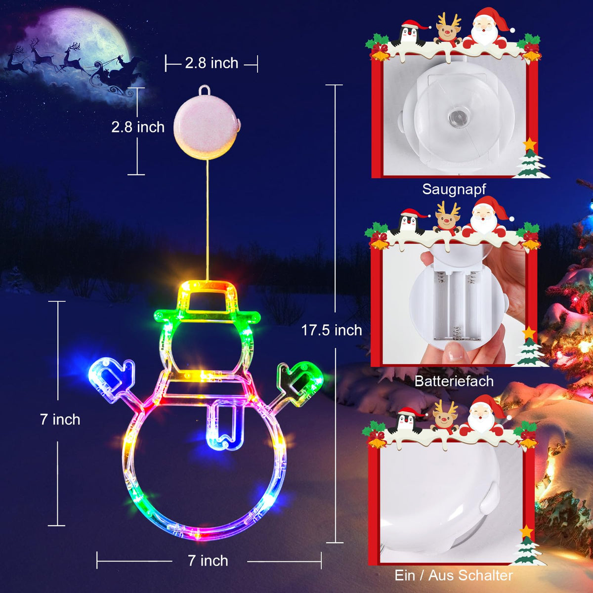 LOLStar Christmas Window Decorations,3 Pack Jingling Bell,Christmas Tree,Snowflake Christmas Window Lights with Suction Cup, Timer Function & Slow Fade Mode Battery Operated Indoor Lights