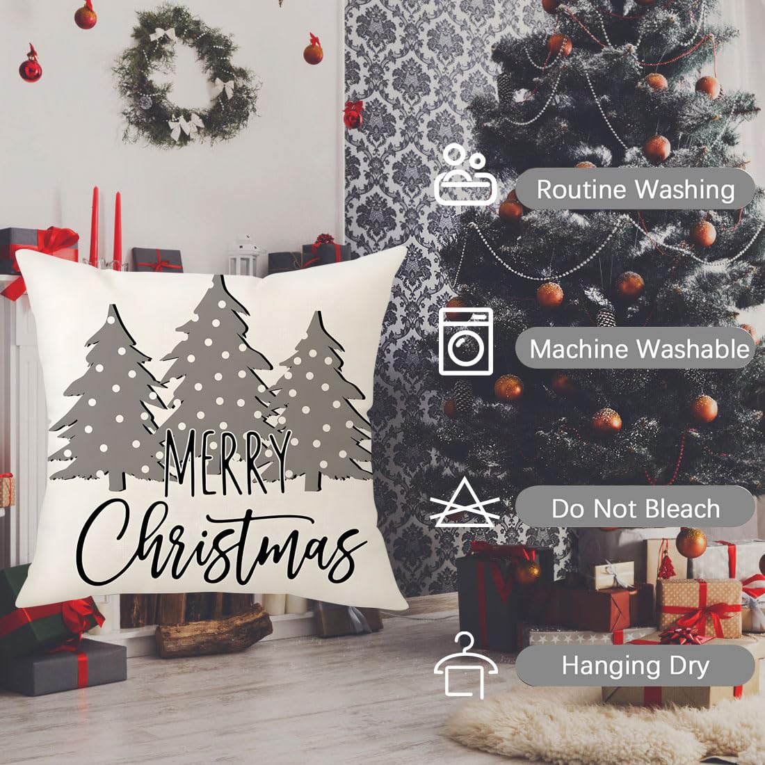 PSDWETS Merry Christmas Pillow Covers 18x18 Set of 4 Christmas Decorations Snowman Santa Claus Wreath Christmas Tree Winter Holiday Decor Throw Cushion Case for Home Couch