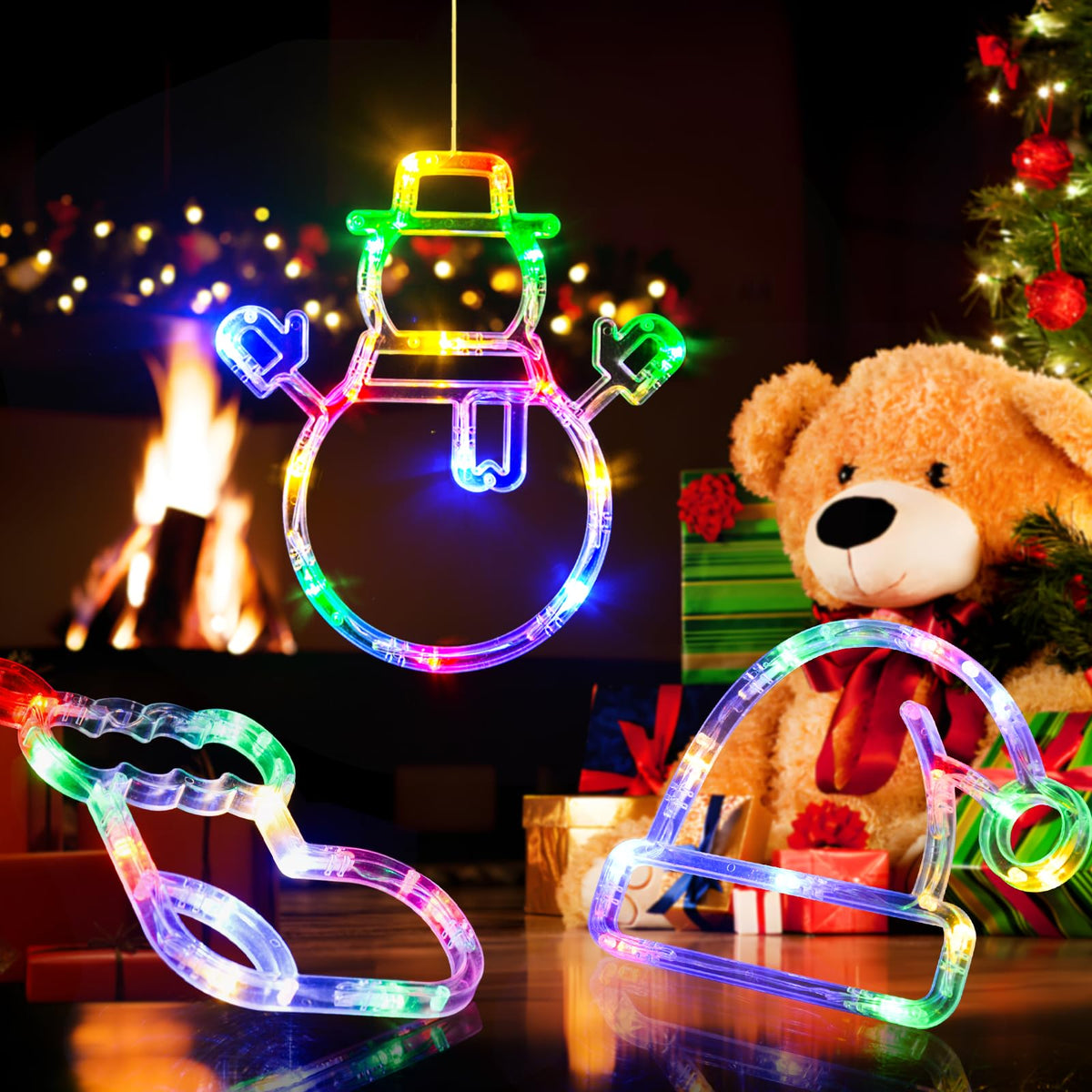 LOLStar Christmas Window Decorations,3 Pack Jingling Bell,Christmas Tree,Snowflake Christmas Window Lights with Suction Cup, Timer Function & Slow Fade Mode Battery Operated Indoor Lights