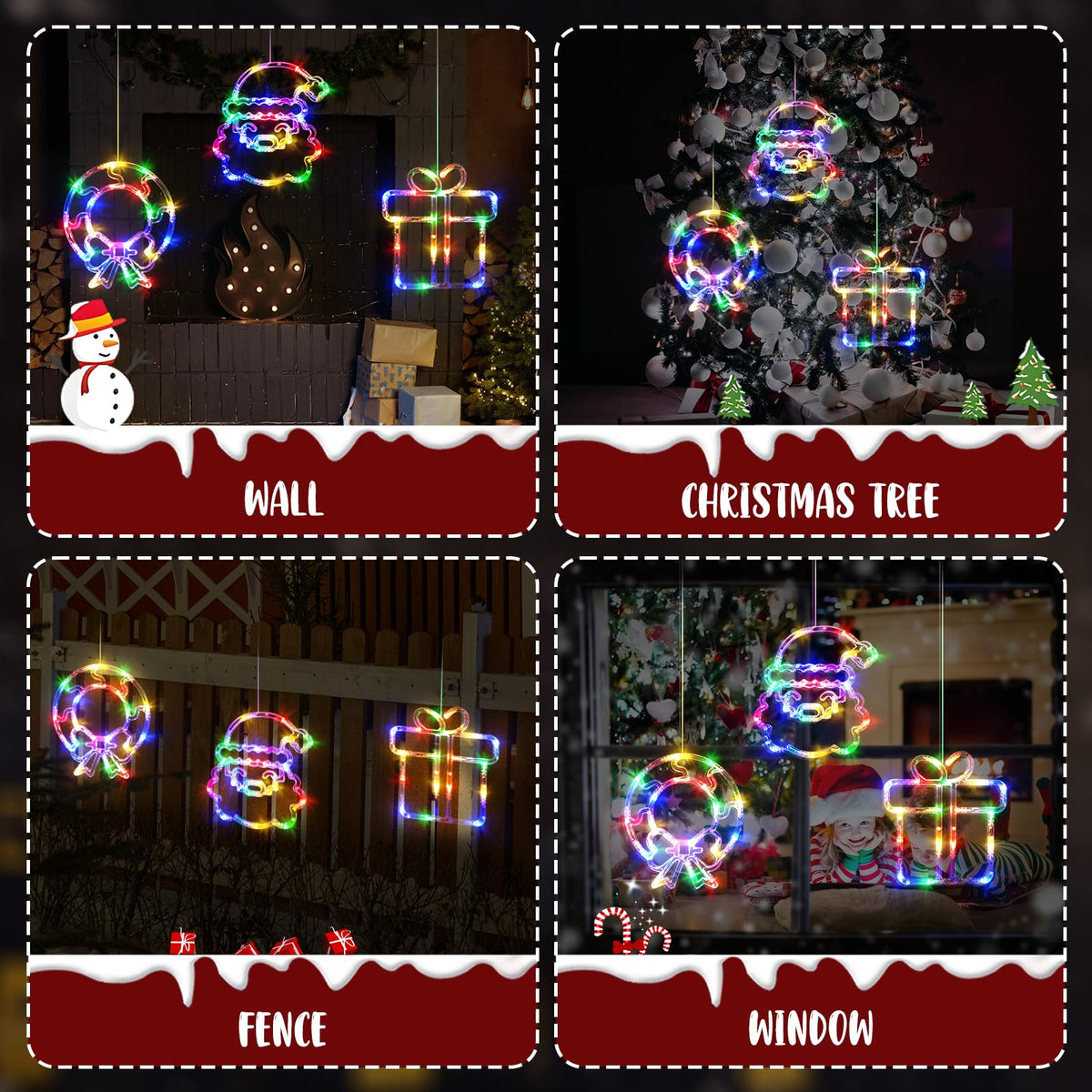 LOLStar Christmas Window Decorations,3 Pack Jingling Bell,Christmas Tree,Snowflake Christmas Window Lights with Suction Cup, Timer Function & Slow Fade Mode Battery Operated Indoor Lights