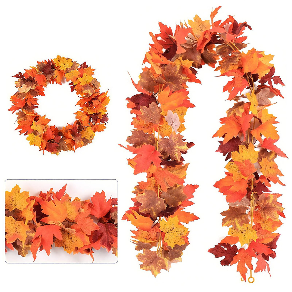 Maple Leaf Garland, 2 Pack Artificial Fall Leaves Garland 5.9Ft/Pieces Fall Decor Autumn Thanksgiving Decor (Apricot)