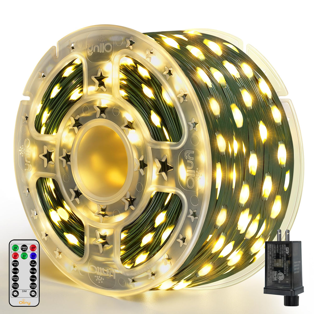 Ollny Christmas Lights 1000 LED 330 FT, IP67 Waterproof Plug in Christmas Tree Lights with Remote, 8 Modes, 3 Timers, Dimmable, House Xmas Indoor Decorations Outdoor Christmas Lights (Multicolored)
