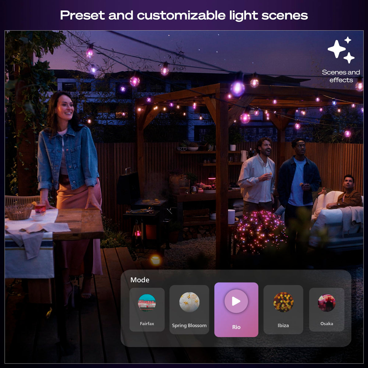 Philips Hue Festavia Globe Outdoor String Lights, White & Color Ambiance, 22ft,8 Bulbs, Dimmable, Control with Hue App or Voice, Bridge Required