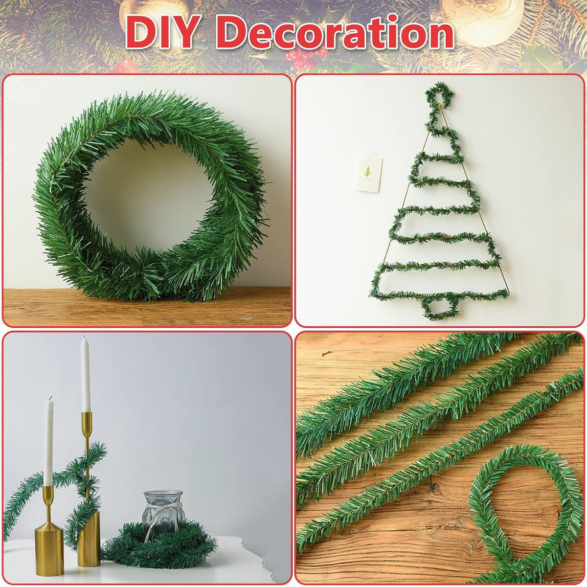 Christmas Garland, Artificial Non-Lit Soft Green Garlands 50FT Classic Christmas Greenery Garland Festive Home Decor for Indoor or Outdoor Use