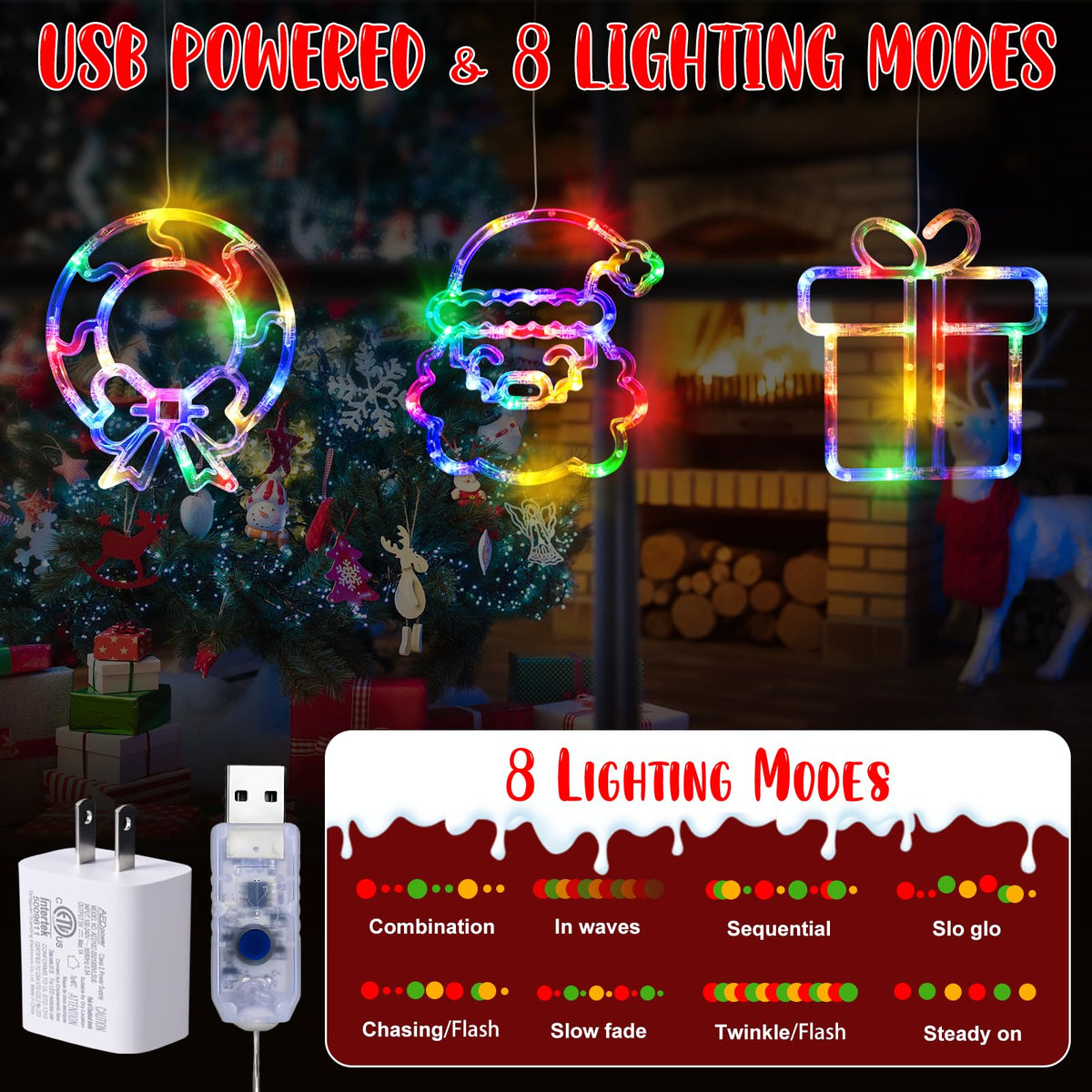 LOLStar Christmas Window Decorations,3 Pack Jingling Bell,Christmas Tree,Snowflake Christmas Window Lights with Suction Cup, Timer Function & Slow Fade Mode Battery Operated Indoor Lights