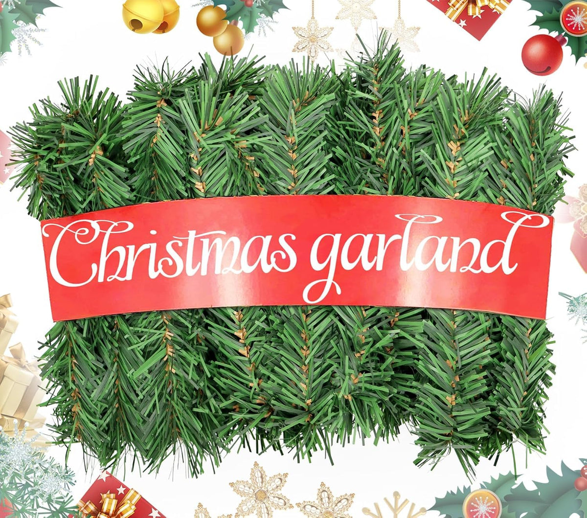 Christmas Garland, Artificial Non-Lit Soft Green Garlands 50FT Classic Christmas Greenery Garland Festive Home Decor for Indoor or Outdoor Use
