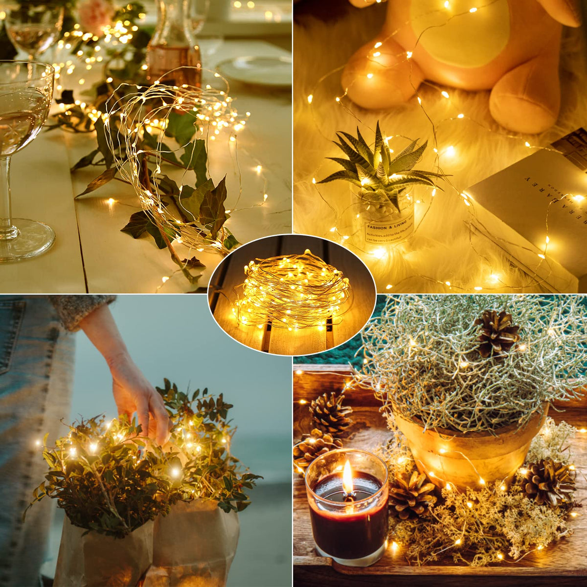 Brightown 12 Pack LED Fairy Lights Battery Operated String Lights - 7ft 20LED Waterproof Silver Wire Firefly Starry Moon Lights for DIY Crafts Wedding Table Centerpieces Party Bedroom Christmas