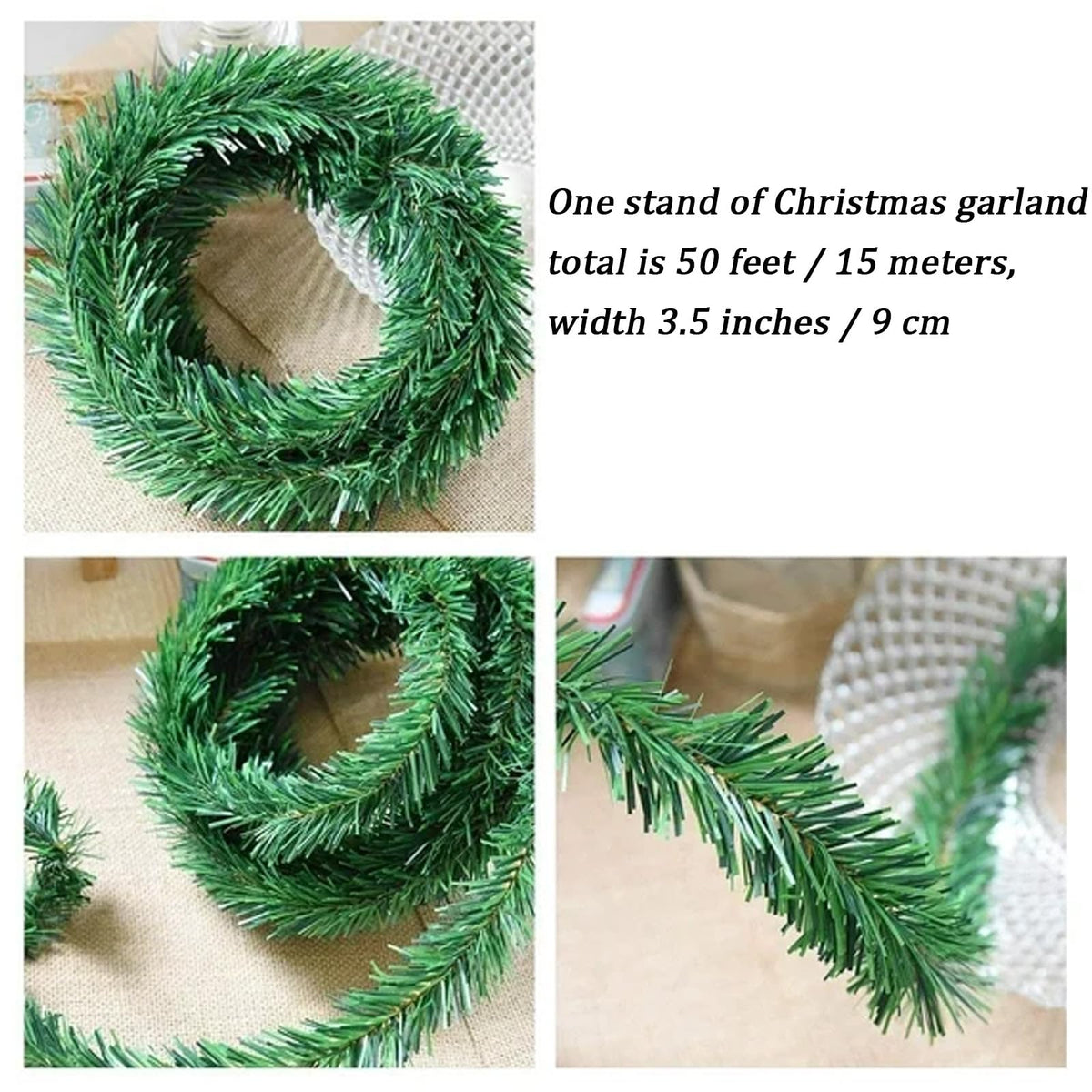 Christmas Garland, Artificial Non-Lit Soft Green Garlands 50FT Classic Christmas Greenery Garland Festive Home Decor for Indoor or Outdoor Use