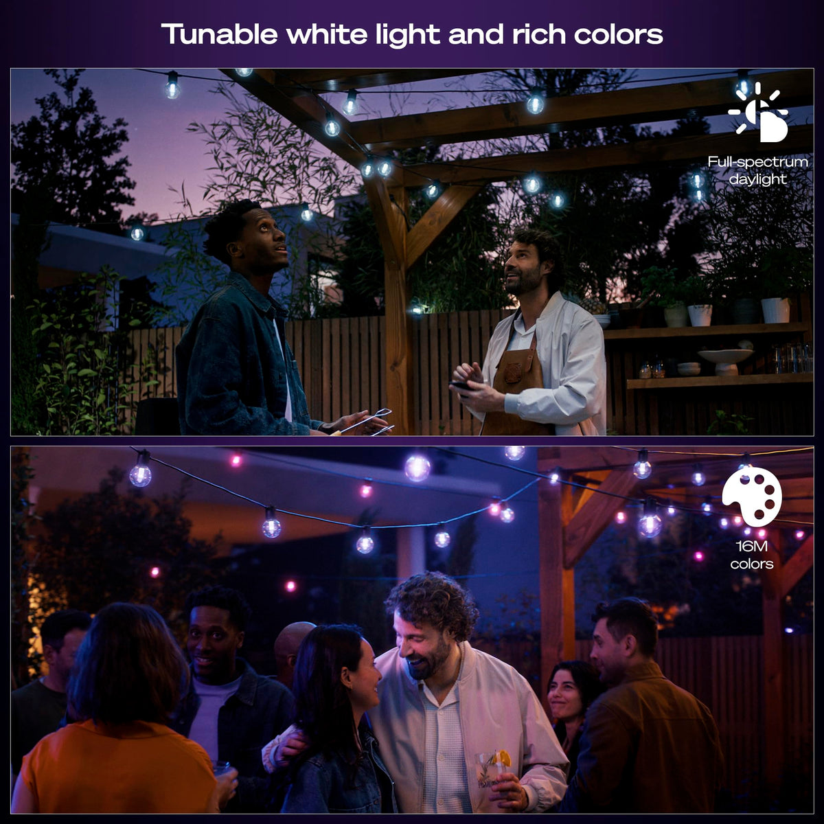 Philips Hue Festavia Globe Outdoor String Lights, White & Color Ambiance, 22ft,8 Bulbs, Dimmable, Control with Hue App or Voice, Bridge Required