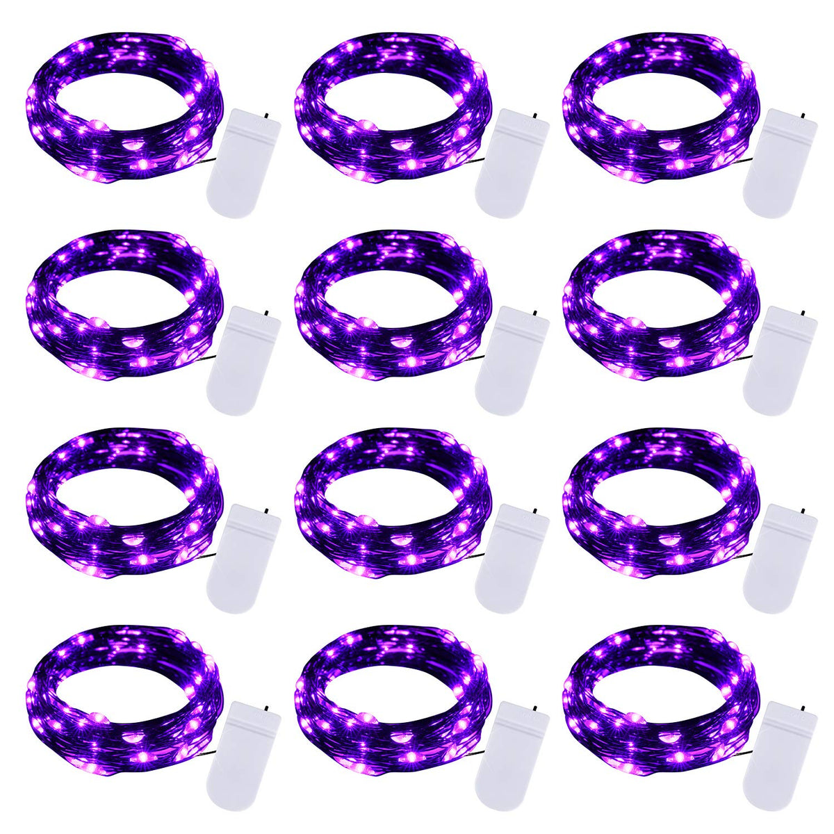 Brightown 12 Pack LED Fairy Lights Battery Operated String Lights - 7ft 20LED Waterproof Silver Wire Firefly Starry Moon Lights for DIY Crafts Wedding Table Centerpieces Party Bedroom Christmas