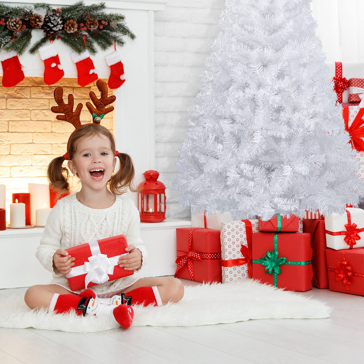COSTWAY 6Ft-Artificial-PVC-Christmas-Tree-W-Stand-Holiday-Season-Indoor-Outdoor-White