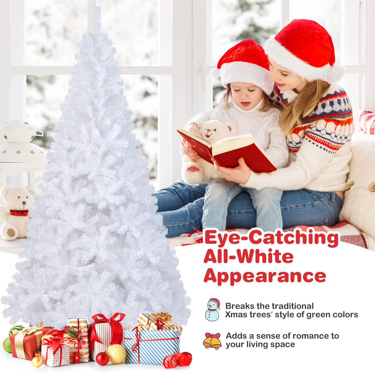 COSTWAY 6Ft-Artificial-PVC-Christmas-Tree-W-Stand-Holiday-Season-Indoor-Outdoor-White